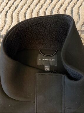 Club Monaco Black Men's Pea Coat with Sherpa Collar